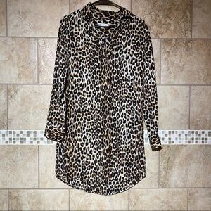 Equipment Animal Print Long Sleeve Shirt Dress XS